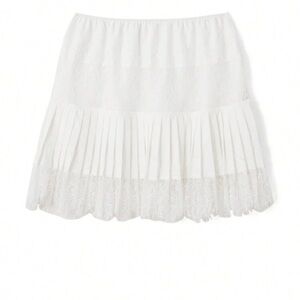 White Pleated Tiered Skater Mini Skirt